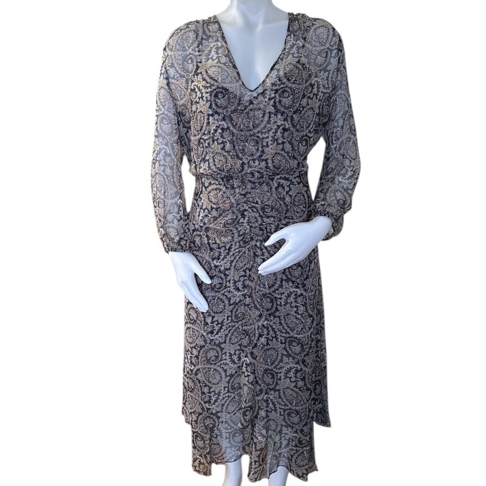 VERONICA BEARD Quinlan Paisley Silk Midi-Dress Black Brown Size 10